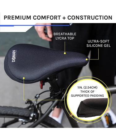 Domain Cycling Gel Bike Seat Cushion | Secure Peloton Fit | Non-Slip Padded Bike Cushion Seat Cover for Men or Women | 10.5x7 Black - Buy Online on SooperMarket.com