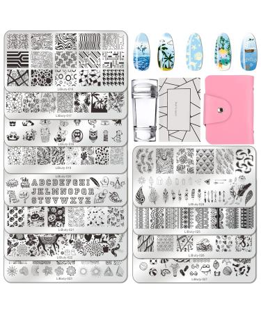 Budoci Nail Stamping Set 12 St Nail Stamping Plate Kit Nail Stamping Stencil Plates + Stamp + Suchaber + Stamping bag for nail stamp French Nail ATR Manicure 12 St Nail stamp plates set