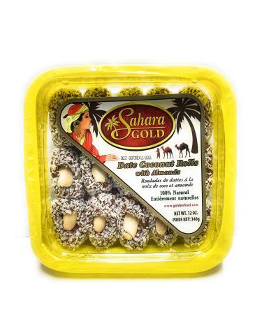 Date Coconut Rolls with Almonds by Sahara Gold Dates 12 Oz - 100% all Natural