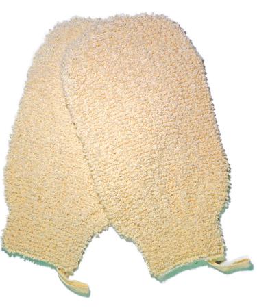 2 Pack Natural Vegetable Fiber Shower Exfoliating Loofah Mitt - Soft Terry Cloth Bath Gloves - Exfoliator Body Scrubber Mitts Mitten - Great for Your Skin Care in The Spa - Anti-Aging