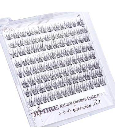 JIMIRE Natural Lash Clusters 3D Wispy Individual Eyelashes Extension Kit | Bond & Seal Glue | DIY 9-12MM CC Curl Fluffy | 96Pcs - Buy Online on SooperMarket.com