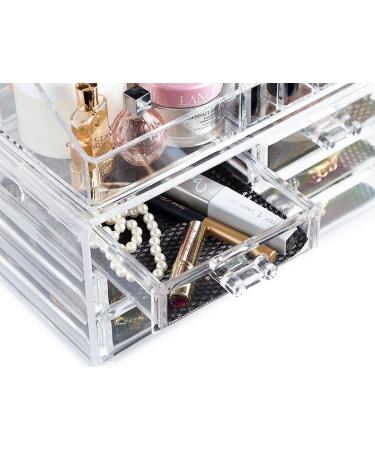 Clear Cosmetic Storage Organizer - 4-Drawer | 16 Compartments | Organize Cosmetics, Jewelry, and Hair Accessories with Ease - Elegant Design for Vanity, Bathroom, or Dresser - Buy Online on SooperMarket.com