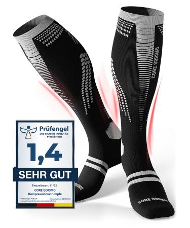 Core Gorimo-compression stockings sport-breathable with anti-bubbles protection-Optimal support for running and jogging for women and men 43-46 black and white