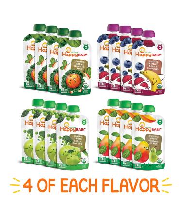 Happy Baby Organics Stage 2 Combo Baby Food Variety Pack - 16 x 4oz - Organic & Nutritious - Buy Online on SooperMarket.com