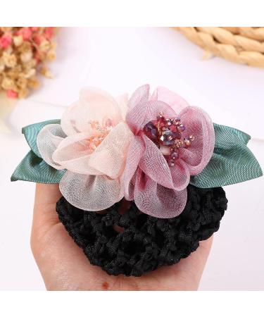 Women's Crochet Hair Bun Net with Flower Decor Hair Clip - 5 Colors - Buy Online on SooperMarket.com