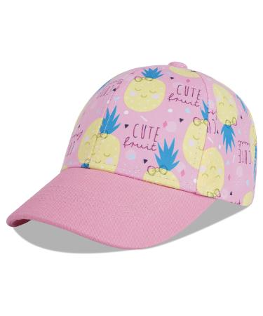 LANGZHEN 100% Cotton Outdoor Children's Kids Plain Baseball Cap Hat Adjustable Sun Hat for Girls Boys M Pink pineapple