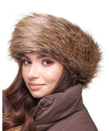 Futrzane Classic Headband - Faux Fur Headbands for Women - Furry Band for Winter - Size M (Brown Classic)
