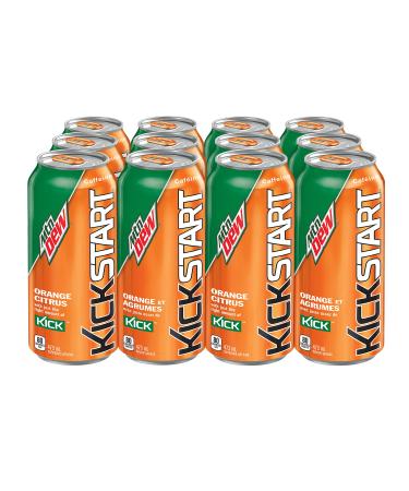 Mountain Dew Kickstart Orange Citrus Carbonated Soft Drink 473 mL Cans 12 Pack