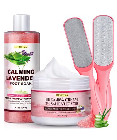 LUCOTIYA Pedicure Kit Foot Soak Set Foot Spa Callus Remover for Feet Cuticle Remover Foot File for Dead Skin Urea Cream for Feet Aloe Lavender Pedicure Supplies for Dry Cracked Feet for Women Men