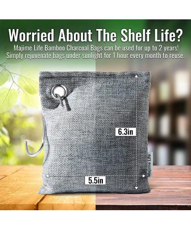 Majime Life Bamboo Charcoal Air Purifying Bag Set - 4x7.1oz with S Hooks - Odor Absorber & Deodorizer for Home - Natural Activated Charcoal Bags - Odor Eliminator - Buy Online on SooperMarket.com