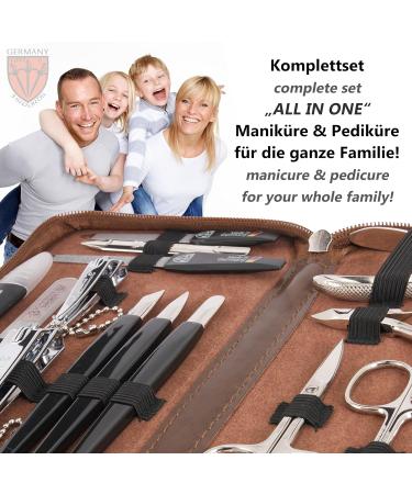 Buy Three Swords 16 pcs Manicure Pedicure Set 'Cinisello' | High-Quality Synthetic Leather Nail Case | Brown | Complete Hand & Foot Care Kit - Buy Online on SooperMarket.com