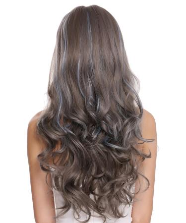 WIG ME UP H1734 Long Wavy Bangs Wig for Women | Balayage Mix Grey Brown & Blue Hair - Buy Online on SooperMarket.com
