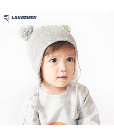 LANGZHEN Toddler Winter Hat Earflap Knit Warm Cap Fleece Lined Beanie for Baby 6-12 Months Navy+Grey - Buy Online on SooperMarket.com