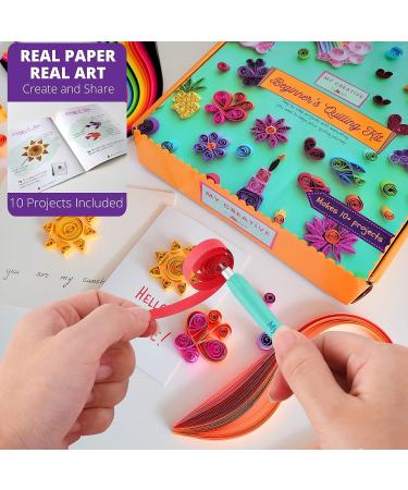 My Creative Camp Beginner's Quilling Kit - DIY Craft Kit for Kids and Adults | 10 Projects with Storage Box, Tools, Gem Stickers, Supplies, and Paper Strips - Includes Instructions and Shape Chart - Buy Online on SooperMarket.com