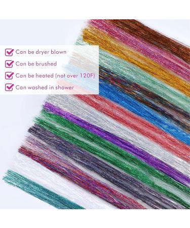 Huiguli 14 Colors 4200 Strands Hair Tinsel 35.5 Inches Hair Glitter Strands Shiny Colorful Straight Hair Extensions for Women Girls Party Cosplay Rainbow Hair Tinsel Kit (No Tools) 14 Colours - Buy Online on SooperMarket.com
