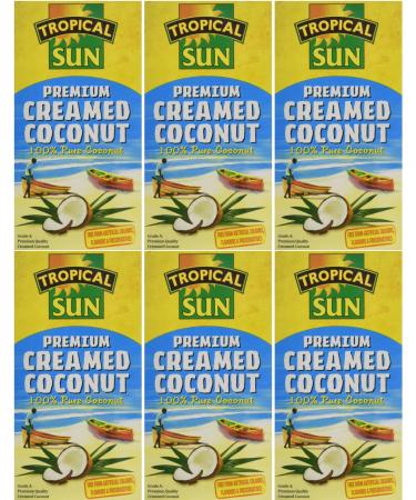 Tropical Sun Creamed Coconut 200g - Pack of 6 | Rich and Creamy Coconut Puree | Authentic Caribbean Flavour | Ideal for Curries Desserts and Smoothies