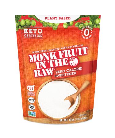 MONK FRUIT IN THE RAW, Natural Monk Fruit Sweetener w/ Erythritol, Sugar-Free Keto, Gluten Free, Zero Calorie, Low Carb, Vegan, Sugar Substitute, 16 oz. Baking Bag (Pack of 1) 1 Pound (Pack of 1)