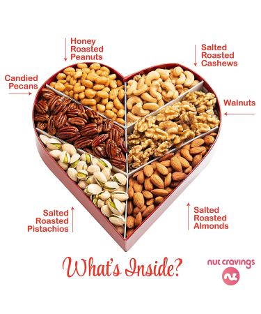 Love in a Box Gourmet Nuts Gift Basket - Heart Shaped Arrangement (2 LB) | Healthy Food Bouquet Platter for Birthday, Kosher Snack Tray for Adults - 6 Assortments | Ultimate Care Package for Men and Women - Buy Online on SooperMarket.com