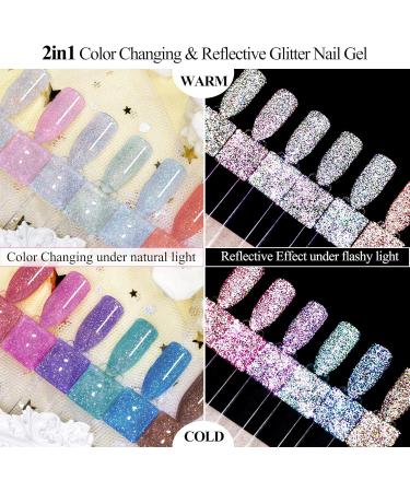 MSRUIOO Reflective Glitter Color Changing Gel Nail Polish Temperature Color Change Glitter Gel Polish Reflective Gel Nail Polish Diamond Glitter Pink Purple Blue Color Changing Nail Polish 2 Colors Changing Gel Nail Polish - Buy Online on SooperMarket.com