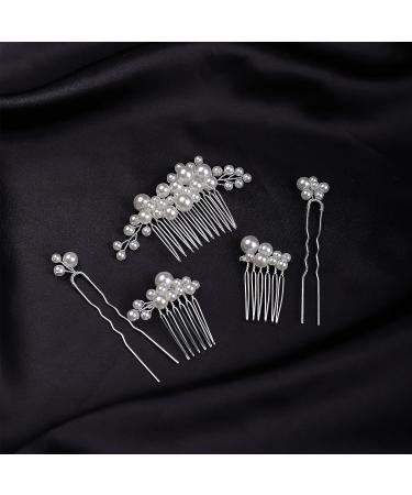 Bohemian Vintage Pearls 5Pcs Hair Comb Set - Bridal Hair Accessories in Silver - Buy Online on SooperMarket.com