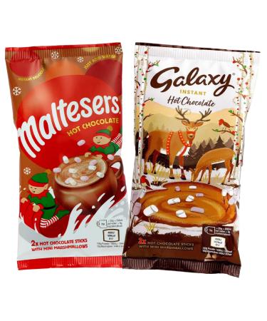Maltesers & Galaxy Hot Chocolate Bulk Buy - Instant Hot Chocolate Sachets 4 x 28g Sachets with Topline Card. Hot Chocolate for Stocking Fillers Secret Santa Gifs