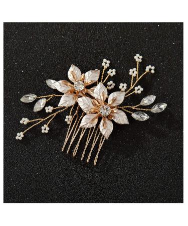 SWEETV Gold Bridal Hair Comb-Handmade Wedding Hair Clip Wedding Hair Accessories for Women