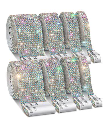 8 Rolls Rhinestone Ribbons  Cludoo Self Adhesive Rhinestones for Crafts Bling AB Crystal Diamond Ribbon Roll Glittering Rhinestones Strips Sticker for Decoration Car DIY Arts Wedding Party AB Color