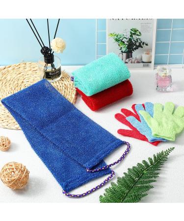 Newwiee 6 Pack Exfoliating Shower Bath Gloves and Body Scrubber Set - 3 Pairs Exfoliating Gloves and 3 Pcs African Bath Sponge for Daily Shower (Red Blue Green) - Buy Online on SooperMarket.com