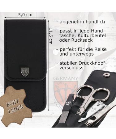 Three Swords Capri Nail Care Set - 4 Pcs Real Leather Black Manicure & Pedicure Kit | High Quality Nail Scissors Clippers Tweezers & Sapphire Nail File - Buy Online on SooperMarket.com
