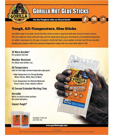 Gorilla Hot Glue Sticks  Full Size  4" Long x .43" Diameter  30 Count  Clear  (Pack of 2) - Buy Online on SooperMarket.com