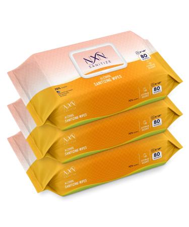 NXN SANITIZE Advanced 70% Alcohol Hand Sanitizer Wipes Fresh Citrus Scent 3 Packs of 80 (240 Wipes)