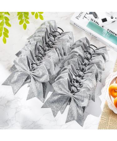 40 Pcs 8 Glitter Cheer Hair Bows Bulk - Silver Shiny Ponytail Holders for Cheerleaders - Buy Online on SooperMarket.com