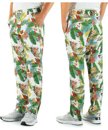 BOSREROY Men's Golf Pants - Stretch Straight-Fit Quick-Dry Athletic Pants - Palm Print Black 36W x 34L - Buy Online on SooperMarket.com