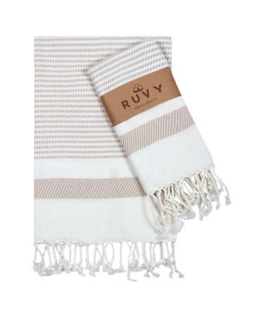 Ruvy Home Basics Turkish Hand Towels for Bathroom Set of 2 | 18"x40", Cotton | Bathroom Hand Towels & Decorative Hand Towels for Bathroom, Kitchen Towels, Dishcloth, Tea, Yoga, Face, Gym - Beige Beige Modern - 2 Pack