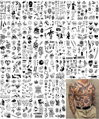 Vintage Patchwork Temporary Tattoos - Small Semi-Permanent Minimalist Line Art Black Fake Tattoo for Adults - Gothic Aesthetic Designs - Buy Online on SooperMarket.com