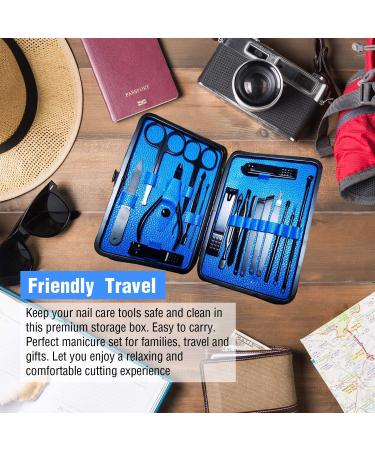 18-in-1 Manicure Pedicure Kit for Men & Women | Stainless Steel Nail Clippers Set with Sharp Scissors & Vibrissac Scissors | Stylish Case Included (Blue) - Buy Online on SooperMarket.com