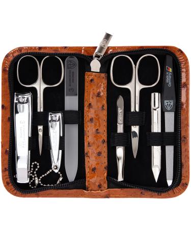 Three swords - 8 pcs.Manicure set 'Roma' |High quality nail care set in Cognac synthetic leather case |Contents: nail scissors set foot & nail clips tweezers glass nail files sapphire nail file cognac / synthetic leather Straussimitation