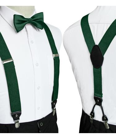 JEMYGINS Mens Suspenders & Bow Tie Set - Dark Green Four Clips & Elastic Back Strap Perfect for Weddings & Formal Events - International Shipping Available - Buy Online on SooperMarket.com
