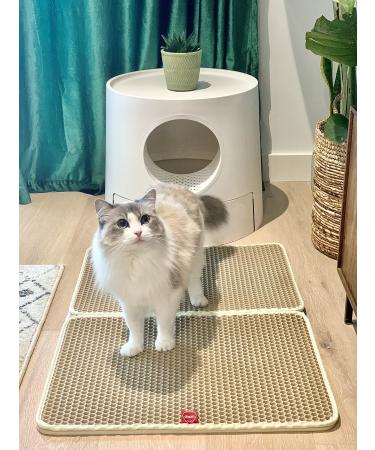Premium Cat Litter Mat Cat Litter Box Mat Scatter Control Waterproof Double Layer Large Size (XL Biege)