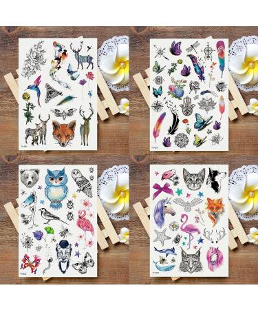 Oottati Waterproof 12 Sheets Summer Watercolor Temporary Tattoo Stickers - Animal, Flowers, Leaves Designs - Buy Online on SooperMarket.com