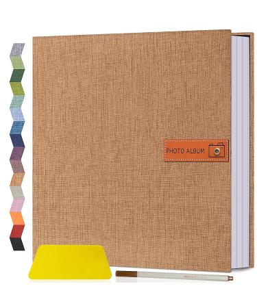 Popotop Large Photo Album Self Adhesive 4x6 5x7 8x10 Scrapbook Album DIY 40 Pages Picture Book,Gifts for Mom,Family Baby and Wedding,with Metal Pen and Plastic Board 13"x12.6"40pages Dark khaki