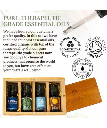 Ecodrop Wellness Oil Blend Collection - 4X 5ml Bottle Set | Natural & Organic Therapeutic Grade Aromatherapy Eucalyptus Lavender Tea Tree Lemon & Ravensara Essential Oil Blends Diffuser Gift Kit Wellness Blends - Buy Online on SooperMarket.com
