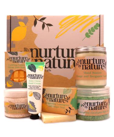 RELAX & RE-ENERGIZE | Energizing Spa Gift Basket by Nurture by Nature Botanicals | Essential Oils, Bath Salts, Orange, Soap, Bath Bombs, Candle & more | Mothers Day Gift | Bath Set