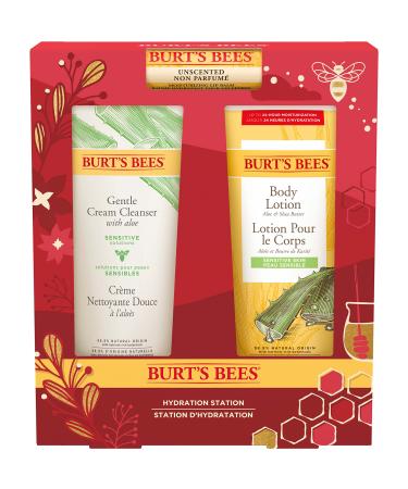Burt's Bees Christmas Gifts, 3 Body Care Stocking Stuffers Products, Hydration Station Set - Unscented Lip Balm, Gentle Cream Cleanser & Aloe Shea Butter Body Lotion Burt's Bees Hydration Station Gift