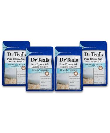 Dr Teal's Epsom Salt Soaking Solution, Detoxify & Energize, Ginger & Clay, 4 Count - 3lb Bags, 12lbs Total Detox Ginger and Clay 3 Pound (Pack of 4)