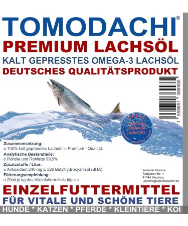 Tomodachi Cold-Pressed Salmon Oil for Cats | German Quality Omega-3 Fish Oil for Skin & Fur | 1L BARF Oil - Immune Protection - Buy Online on SooperMarket.com