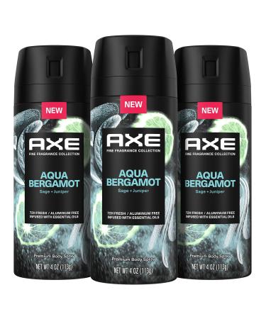 AXE Fine Fragrance Collection Premium Deodorant Body Spray for Men Aqua Bergamot 3 Count with 72H Odor Protection and Freshness Infused with Aqua Bergamot and Sage Essential Oils 4 oz Bergamot 4 Ounce (Pack of 3)