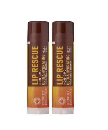 Desert Essence Lip Rescue Ultra Hydrating with Shea Butter - 0.15 Oz - Pack of 2 - Soft Moisturizer Balm Stick - Ginkgo Biloba Extract - Soothes Dry Or Cracked Lips - Vitamin E - Beeswax - Peppermint