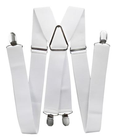 axy Men's White Suspenders Wide 3.5 cm with 4 Strong Clips X-Shape