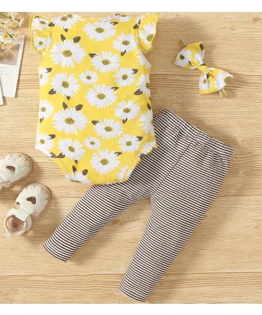 Koonde Baby Girl 3-Piece Outfits | Romper, Trouser & Headband | 12-18 Months | Yellow + Caramel - Buy Online on SooperMarket.com